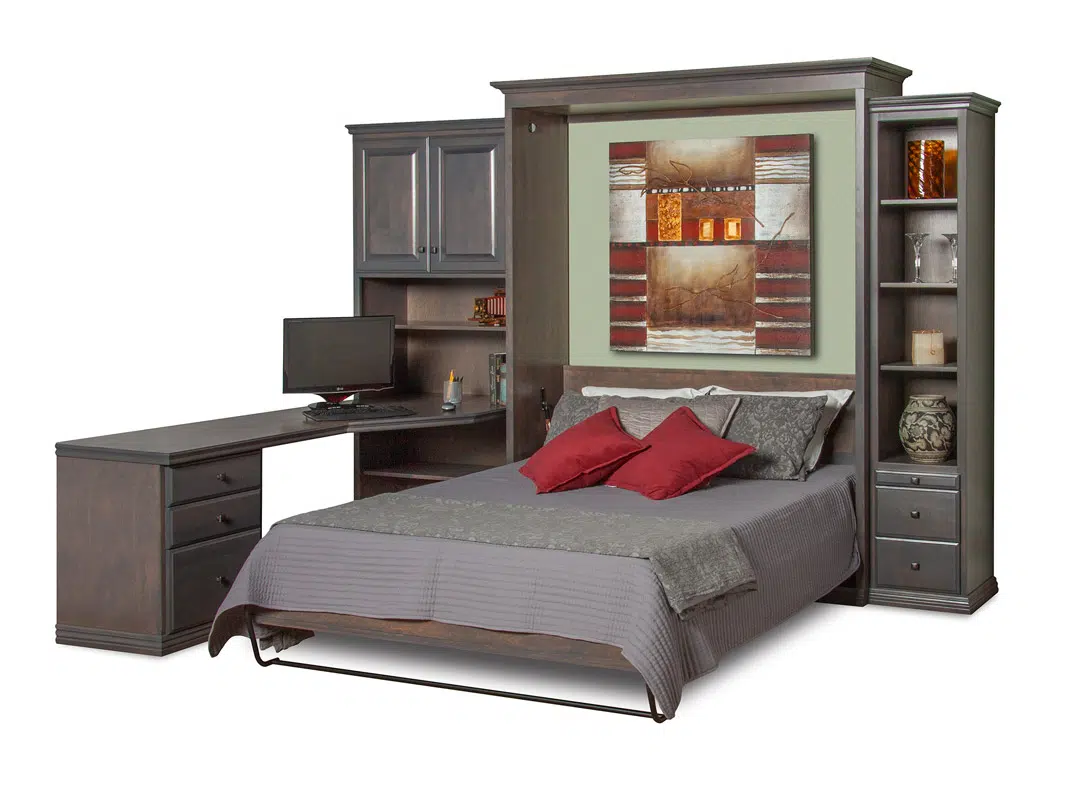 Murphy bed wall unit deals with desk